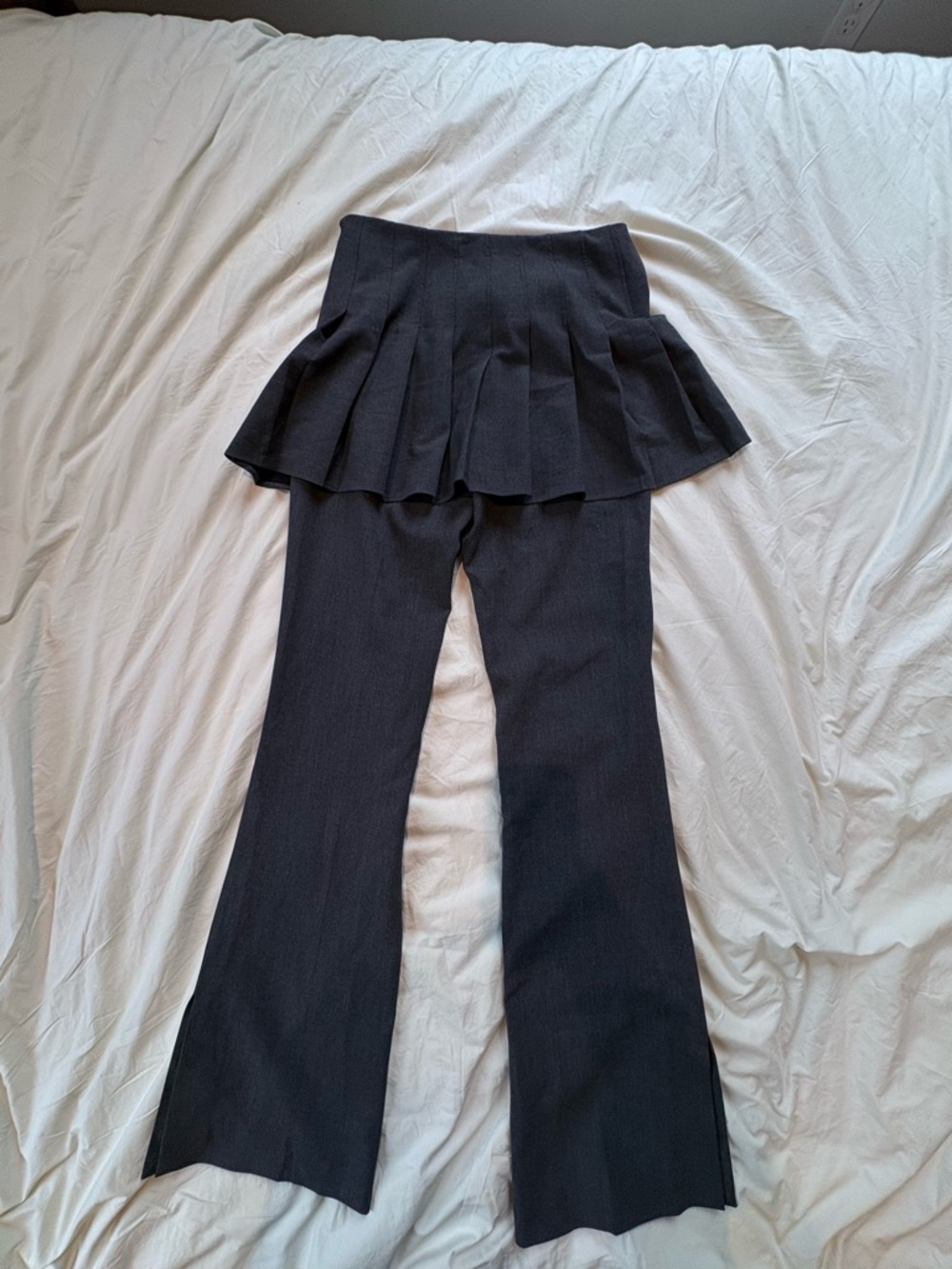 Zara Dark Gray Hybrid Pleated Skirt Overlay Flare Pants - Picture 6 of 6
